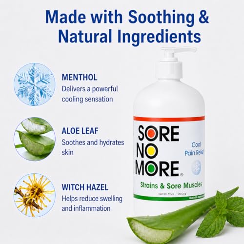 Image of Sore No More Cool Relieving Gel for Aches & Pains in Muscles & Joints associated with Strains, Bruises & Sprains | Absorbs Quickly with a Refreshing Lemon Aroma | 32 oz Bottle with Pump