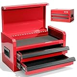 OLY-PRO Mini Toolbox with 2 Drawers and Top Storage, Durable Steel Construction with Ball-Bearing Slides, Multi-Purpose Portable Tool Boxes Case Organizer for Garage, Red