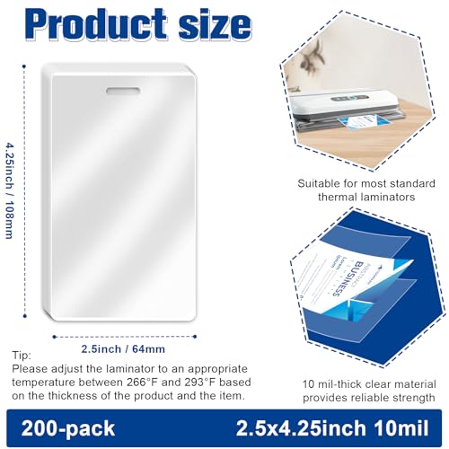 Image of 200 Pieces 10 Mil 2 1 /2 inch x 4 1 /4 inch Luggage Tag Laminating Pouches with Slot Hole Thermal Laminate Pouch Tags Kit Resealable for Work Permits Pass Cards Student ID Cards