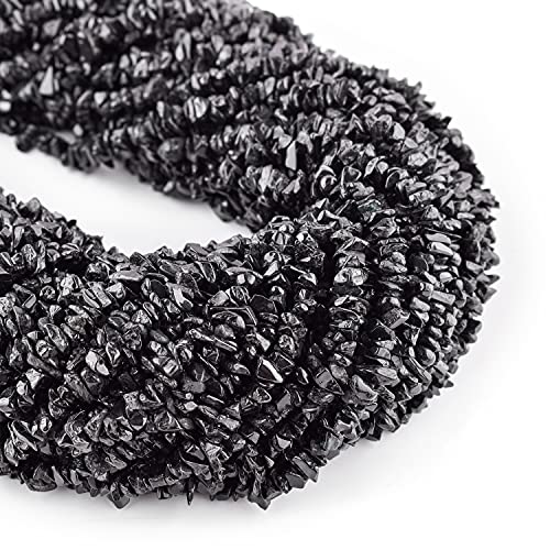 Qnavic Natural Black Spinel Gemstone Beads Nugget Chips Drilled Stone Chakra Healing Crystals Diy Jewelry Making Wholesale Bulk Loose Supply Strand 33 Inch (10 Strand) #TOP2