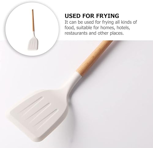 Miniatura 3 de Espátula de silicona antiadherente con mango de madera, girador de cocina de 13.77 pulgadas para agitar, girar, freír, uso doméstico y restaurante