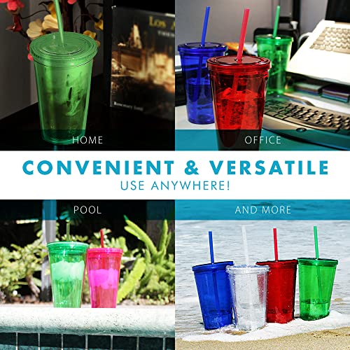Simple Green Solutions - Acrylic Double Wall Cup For Cold Drinks, Reusable Cups With Lids And Straws, Insulated Plastic Tumblers With Lids And Straw, Acrylic Tumblers, 16 Oz Capacity, Eco Green #TOP6