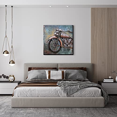 Artayz 3D Metal Wall Art Decor, Handmade Hand-Painted Vintage Mix Media Iron Oil Paintings Wall Sculpture, Hanging Directly For Living Room & Bedrooom Decoration (9-Motorcycle On Map, 20''X 20'') #TOP2