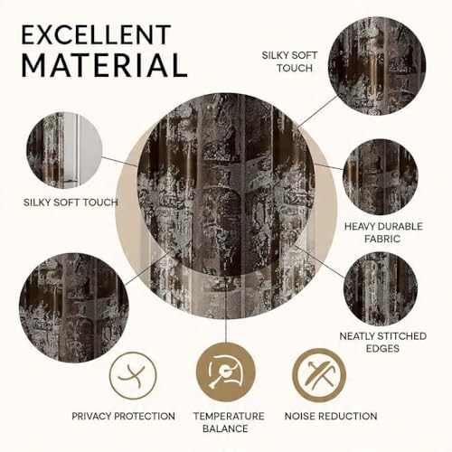 Image of HUTI Home Room Darkening Brown Window Curtain | Knitted Jacquard Look Polyester Eyelet Curtain with Texture Print | 5 Feet (120 x 152 cm) | Set of 2