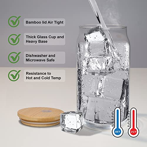 Thuget Can Shape Glasses - Drinking Glasses With Bamboo Lids, Reusable Straws, Cleaning Brush - For Hot & Iced Coffee, Tea, Wine, Cocktail, Beer - Dishwasher, Freezer, Microwave-Safe - 16Oz, Set Of 6 #TOP5