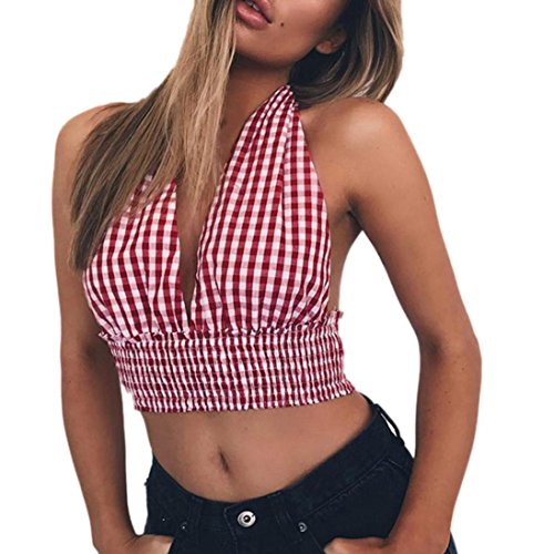 Tops Mujer, Blusa Chaleco Sexy Crop Tops Camisola Camiseta sin Mangas Transparente Sujetadores Blusa Corta Deportivos Fitness Mujer Push u(Rojo, XL)