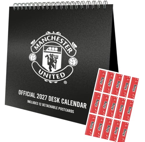 Image of Manchester United 2027 Desk Easel Flip Calendar Man united Calendar with Free Organisational Stickers