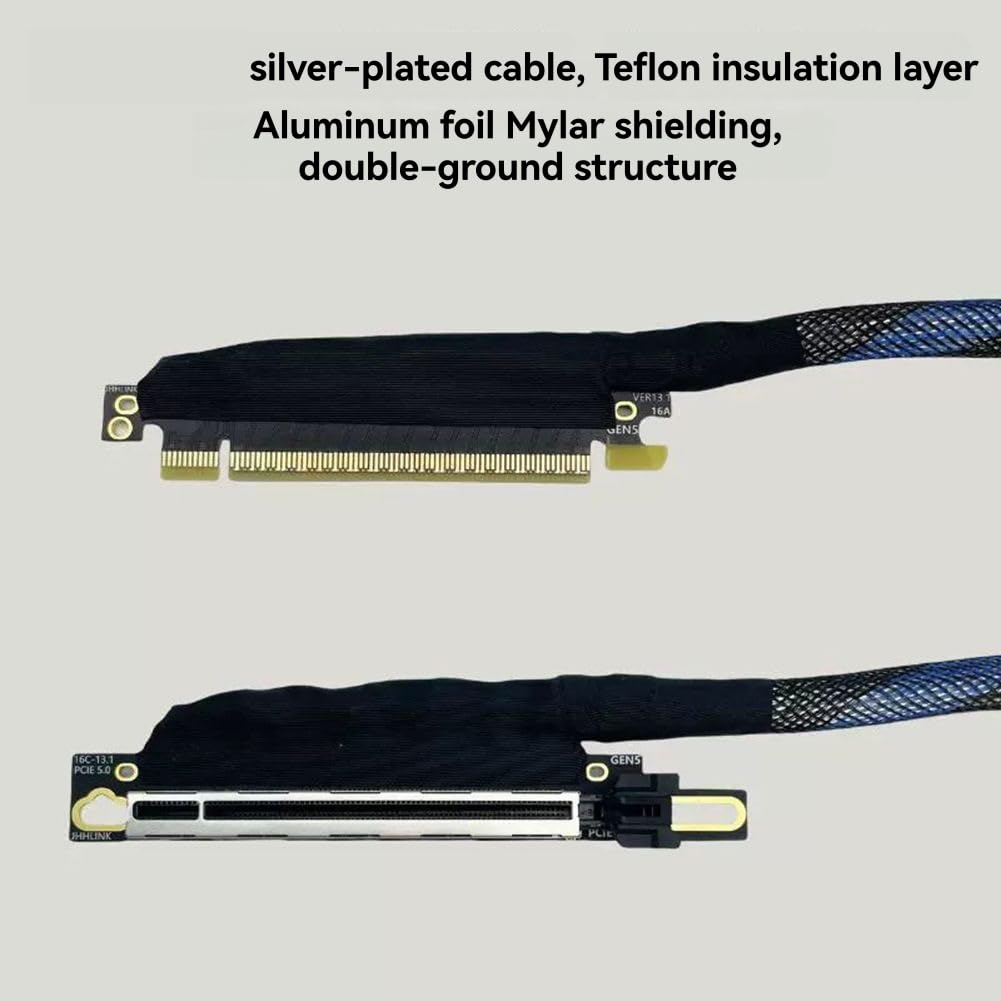 PCIe 5.0 X16 karta graficzna GPU przedłużacz posrebrzany PCI-E 5.0 X16 GEN5 64GT/S adapter kabel serwerowy szybki szybki PCIE 5.0 X16 przedłużacz karty graficznej 60 cm
