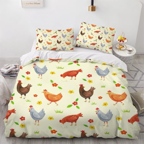 Housse de couette poulet lit double zippée facile à laver et repasser