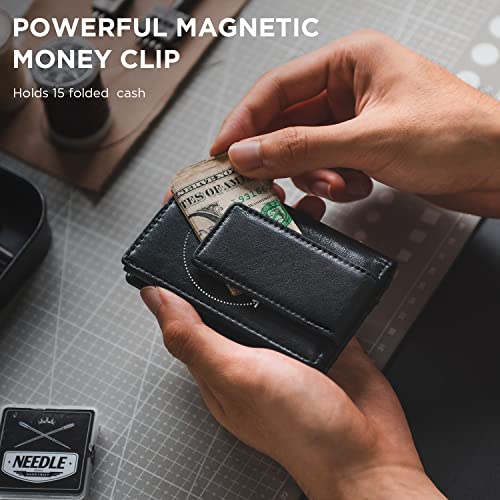 VULKIT Money Clip Wallet Pop Up Card Holder RFID Protection Mens Leather Wallet 2-IN-1 Business Card Holder For 7 Cards & 15 Bills2