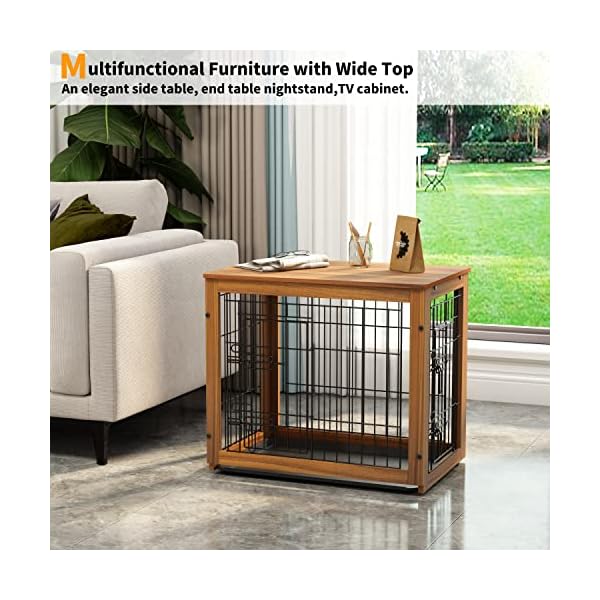 Piskyet-Wooden-Dog-Crate-End-Table-Dog-Crate-Furniture-with-Slide-Tray-Double-Doors-Wire-Wood-Dog-Kennel-Indoor-Detachable-Top-Cover-Pet-Crate-End-Table-Pet-Crate-Table-Cage-for-Dogs Dog Crate Furniture with Slide Tray