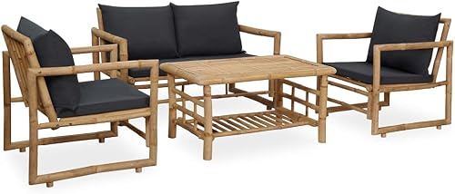 vidaXL Salon de Jardin 4 pcs avec Coussins Bambou 
