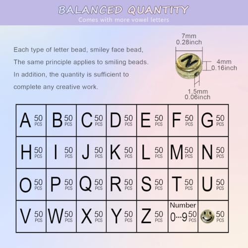 Image of Amaney 1400pcs 4x7mm Gold Letter Beads Round Acrylic Alphabet A-Z Smile and Number for Jewelry Making