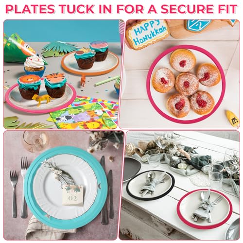 AOZUO 30 Pcs Reusable Plastic Paper Plate Holders, 10 Inch Heavy Duty Round Paper Plate Holder with Snap-In Grooves Hollow Plates Holders for Picnic Party BBQ(6 Assorted Colors)