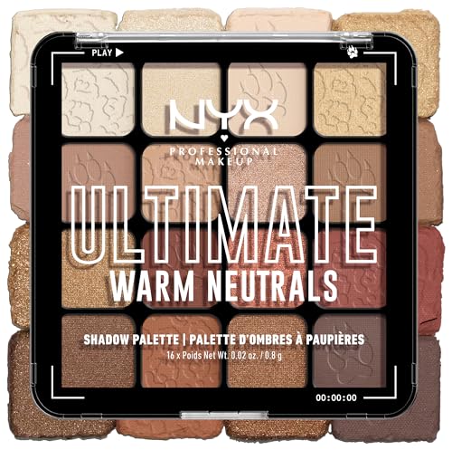 NYX Professional Makeup Lidschattenpalette mit 16 Farbtönen, Intensives und langanhaltendes Finish, Vegane Formel ohne Inhaltsstoffe tierischen Ursprungs, Ultimate Shadow, Farbton: Warm Neutrals