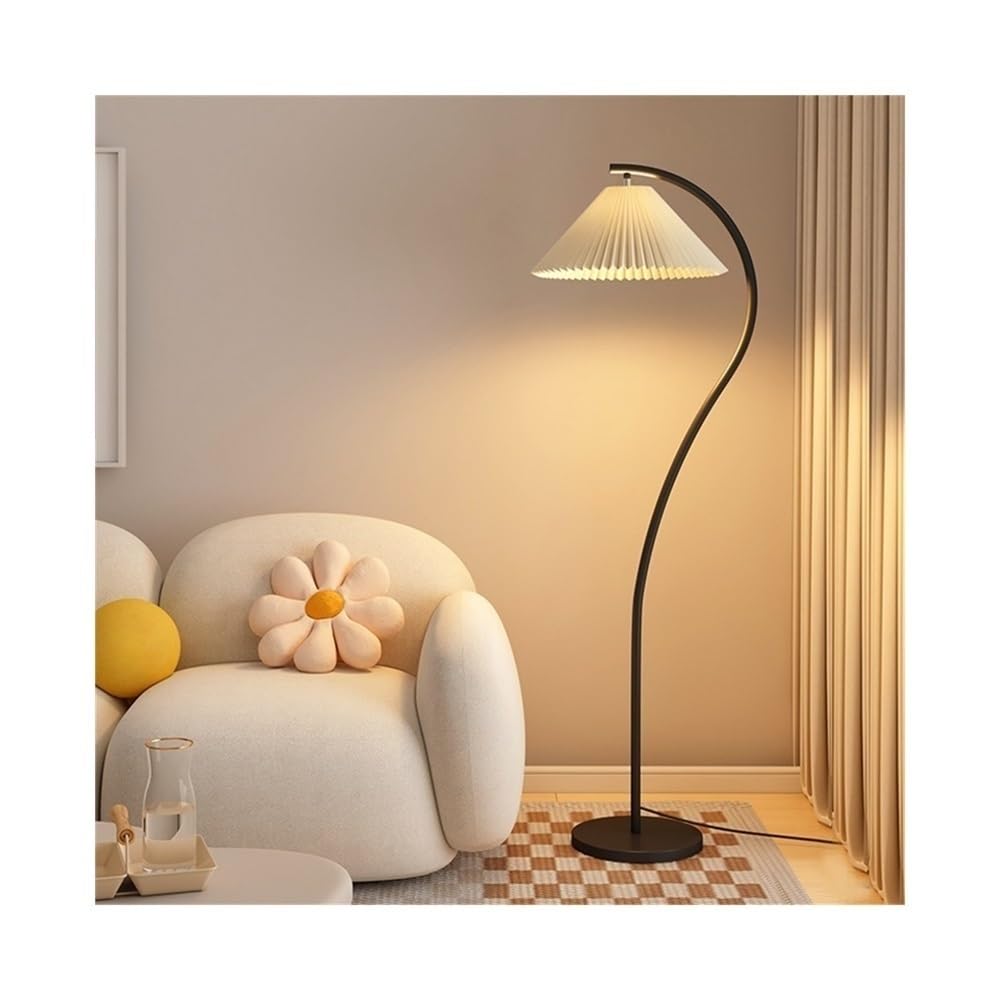 LJHFG63KUYT Standing Lamps Black Pole Living Room Vertical Table Lamp Bedroom Floor Iron Base Three Color Changing Light with Lampshade Decorate