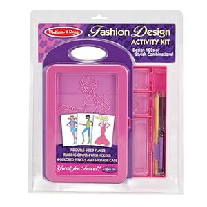 Melissa & Doug Fashion Design Art Activity Kit – 9 Double-Sided Rubbing Plates, 4 Pencils, Crayon – Fashion Plates, Travel Toys for Kids Ages 5+