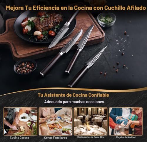 Miniatura 7 de Xinzuo Juego De 4 Cuchillos De Carne, 12.4cm Cuchillo De Mesa Cuchillos Chuleteros Profesional Acero Damascus Cuchillos De Cocina, Hermosa Caja De Regalo, Ergonómico Mango De Pakkawood