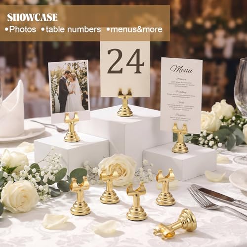 Image of 24 Pcs Gold Table Number Holders Metal 1.8 in Place Card Holders | Harp Clip Place Cards Stands for Wedding Restaurant Birthday, Name Card Photo Memo Menu Sign, Bulk Mini Metal Design