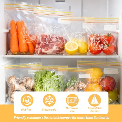 Wosyoodo 70 Pièces Sacs de Congélation Épais, Sac Ziplock des Aliments, Sacs de Rangement Réutilisables, Sacs de Nourriture et Sandwich pour Conservation Légumes, Fruits Viande, Poissons et Pain – vue 7