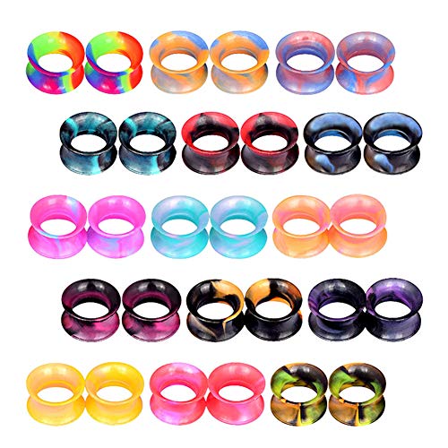 Longbeauty 30pcs/22pcs Colorful Silicone Gauges Plugs Double Flared Flexible Tunnels Ear Skin Stretcher Kit Piercing 3mm-25mm