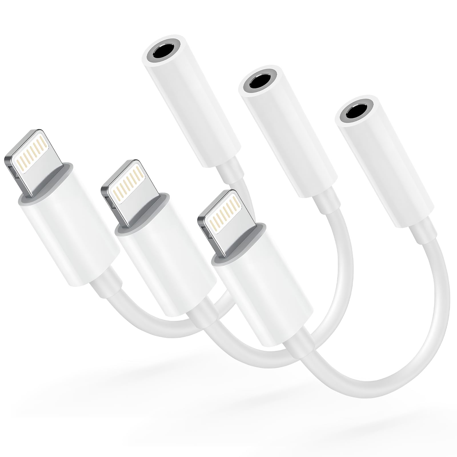 Apple MFi Certified Lightning to 3.5mm Headphone Jack Adapter -Premium Audio Quality &amp; DAC Chip for Music Listening Car, Gym, Home Office, Compatible with iPhone 14/13/12/11/X/8/7 3Pack (White)