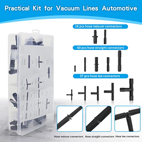 Vacuum Connector Assortment Vacuum Line Fittings Kit 113Pcs 12 Sizes, Tube Connectors For Vacuum Hose Automotive, Vacuum Tee Connectors Reducer Straight Connectors #TOP4