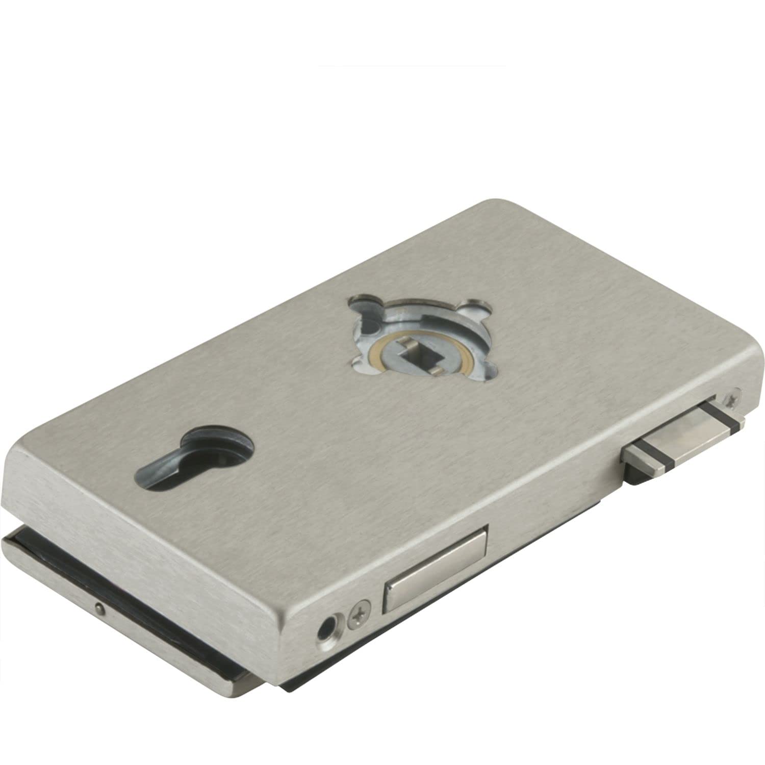 Zamek do drzwi szklanych Junior Office Classic PZ z wymienną do rozet, grubość szkła 8 mm, szklane okucie lewe - efekt aluminium ze stali szlachetnej