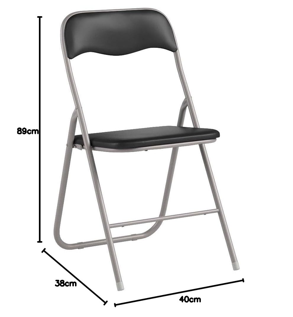 HAEST - Lot de 2 Chaises Pliantes, Chaise Pliante Rembourrée avec Cadre en Métal & Similicuir, Gain de Place, Charge Max. 100 kg, Idéale pour Cuisine & Jardin, Argent-Noir
