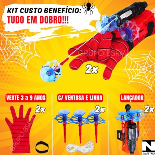 Kit 2 Brinquedo Luvas Aranha Lançador De Teia Infantil Menino Presente Criança 3 Anos Cosplay Spider