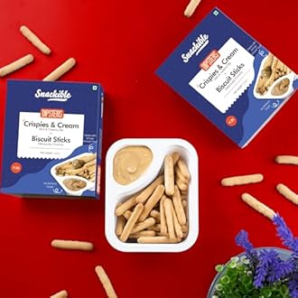 Snackible Dipsters Biscuit Sticks & Dip - Assorted Pack of 4 Flavours | Chocolatey, Butterscotch, Caramel, Cookies & Cream | (Pack of 24) - 24x30gm | Baked | Healthy Dip and Biscuit Sticks | Mixed Flavors | Creamy Dips