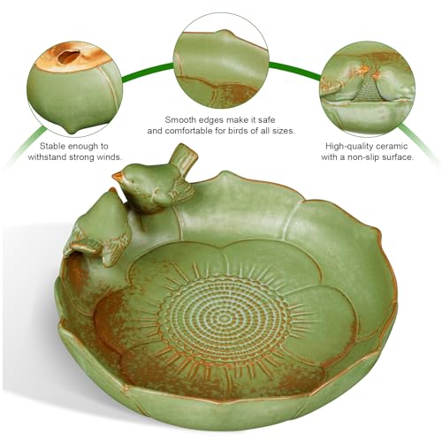 COLOAPT Banheira de cerâmica para pássaros, apenas tigela de banho para pássaros de 25,4 cm, aliment