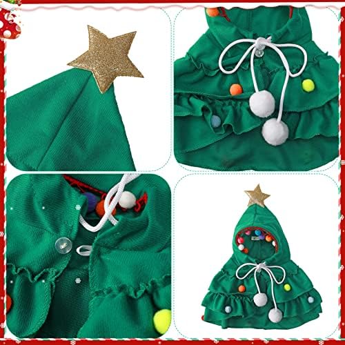Pet Christmas Costume Green Xmas Tree Cape with Santa Hat Puppy Xmas Cloak with Star and Pompoms Cosplay Dress for Christmas Pet Clothes Dog Cat Christmas Costume New Year Party Supplies M