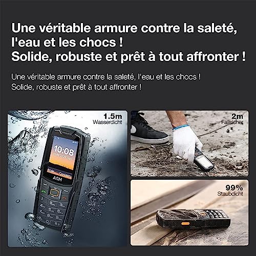 AGM M6 Outdoor Handy ohne Vertrag, Robust, 2.4 Zoll Farbdisplay, große Schrift und große Taste, 2500 mAh Akku 48MB+128MB, Wasserdicht (IP68/IP69K), 4G Dual SIM, Tastenhandy Schwartz (M6)