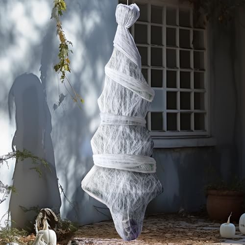 JOYIN 180cm Halloween-Kokon-Leiche zum Aufhängen für Halloween-Dekorationen im Freien, lebensgroße Leichen-Requisiten, gruselige Skelett-Körperdekoration, Friedhof, Halloween, Spukhaus