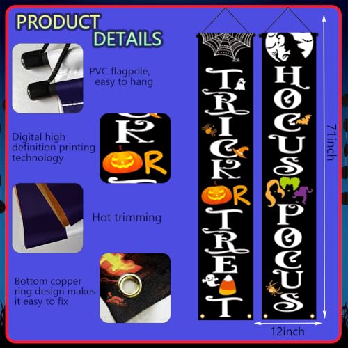 Image of Halloween Banner 70inch Horror Themed Outdoor Indoor Front Porch Sign Reusable Hanging Halloween Banner Decor for Home Party Yard Garage Front Wall Doo Decorations Supplies
