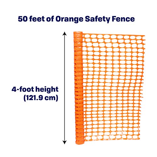 BISupply 4 FT Safety Fence – 50 FT Plastic Fencing Roll for Construction Fencing Pet Fencing and Event Fencing, Orange