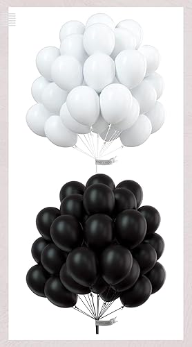 PartyWoo 50 globos negros de 12 pulgadas y 50 globos blancos de 12 pulgadas