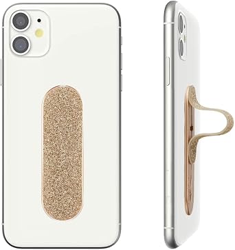 Momostick Flatstick, Cell Phone Finger Grip Strap Holder for Hand, Cell Phone Stand, New Slim Finger Loop Selfie Grip Compatible with Most Smartphones - Glitter Gold