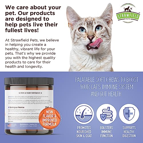 image for Strawfield Pets Cat Probiotics, L-Lysine, Salmon Omega 3 Fish Oil for 