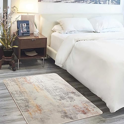 Calore Area Rugs Modern Rugs Living Room, Non-Slip Soft Short Pile Bedroom Rugs, Abstract Grey Chic Carpet for Bedroom Living Room Dining Room (Abstract Grey, 80 x 120 cm)