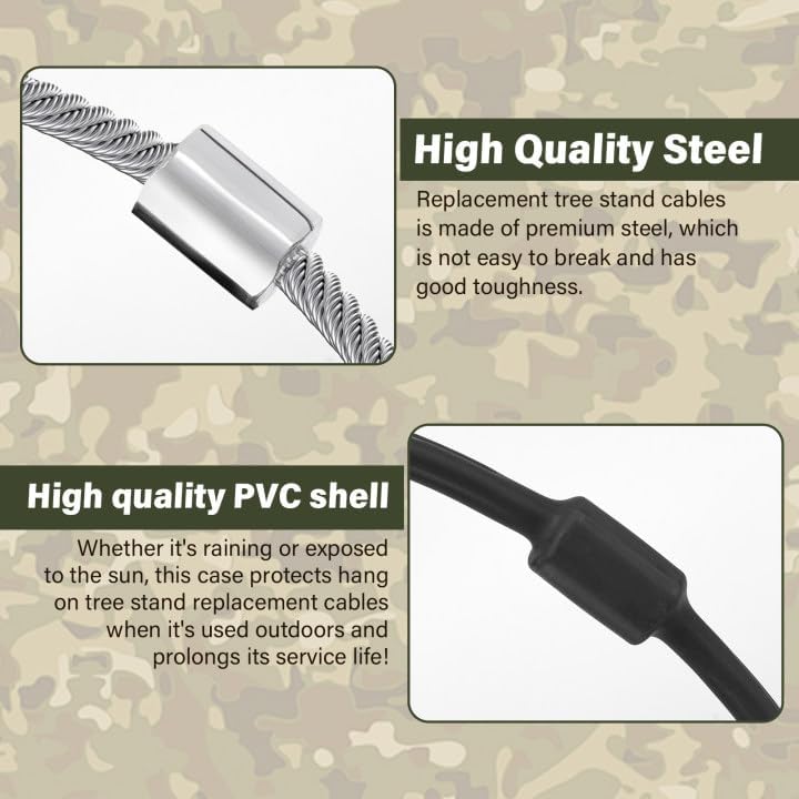 Climbing Tree Stand Replacement Cables for Summit Climber, 65" Hang On Climber Treestand Seat Safety Cables, Durable Steel & PVC Black Coated Hunting Tree Stand Accessories - 1 Pair - Image 3