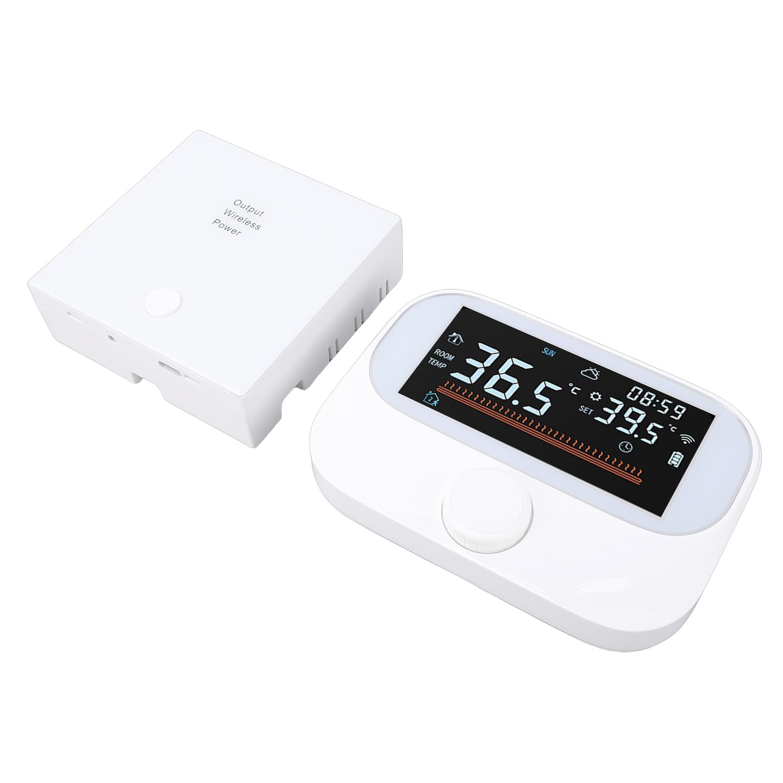 Bezprzewodowy Termostat, Programowalny Regulator Temperatury Przez WiFi, Inteligentny Termostat z Monitorowaniem Wilgotności Pogodowej i kontrolą Aplikacji, Pokrętło, Idealny do Domu