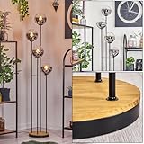  hofstein Lampadaire Gastor, en métal/bois/verre noir/marron foncé/chrome/fumé/clair, lampe au design rétro/vintage (Ø 15 cm), interrupteur au pied, 148 cm, E14, salon, chambre à coucher, couloir