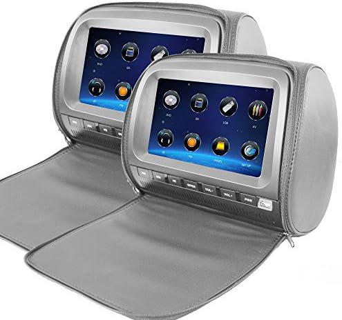 Elinz 2x 9" Grey Touch Screen Car Headrest DVD Player Monitor Pillow ...