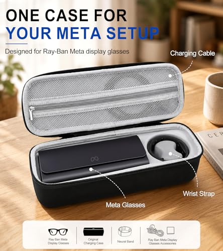 Image of Hard Case for Ray-Ban Meta Display Glasses and Neural Band, Black | Custom Storage Slots, Fits Full Accessory Set, Shockproof Hard Shell, Water-Resistant Exterior, Easy to Carry