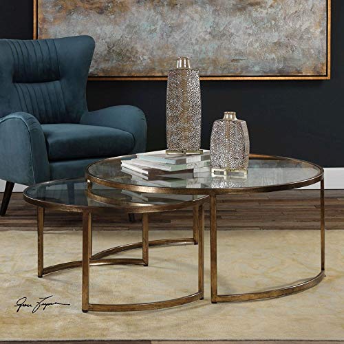 Uttermost 24747 Rhea – Mesas de café Nido Modernas de Mediados de Siglo, Juego de 2 Piezas, 45,7 cm de Profundidad x 106,7 cm de Ancho x 106,7 cm de Alto, Hojas de Oro envejecidas