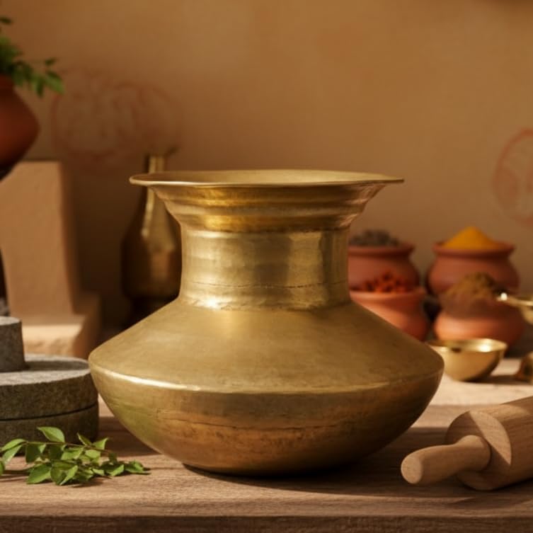 Vintage Pure Brass (Pital) Water Pot | Antique Peetal Flower Vase & Planter | Multipurpose Decorative Collectible | Traditional Golden Home Decor Accent - 8 x 7.5 Inch-image-10