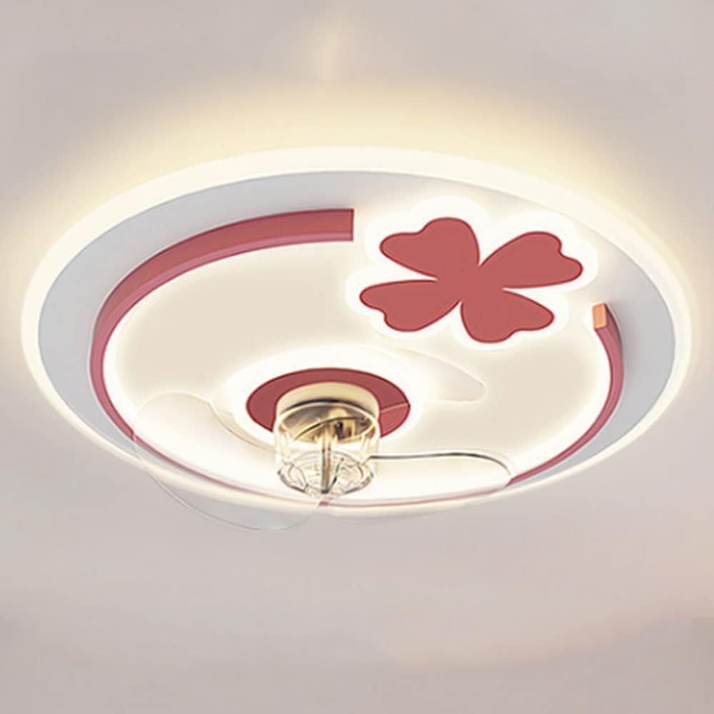 Nordic Red Four Leaf Clover Ceiling Fan Light Children's Room Fan Ceiling Lights LED Dimmable Ceiling Fan Lamp 3 Speeds Quiet Light with Fans Semi Flush Mount Low Profile Fan Lamp