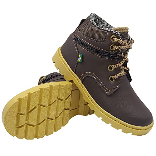 Botinha Coturno Infantil Gibizinho Masculina Café Bota Cor:Marrom;Tamanho:32;Gênero:Masculino